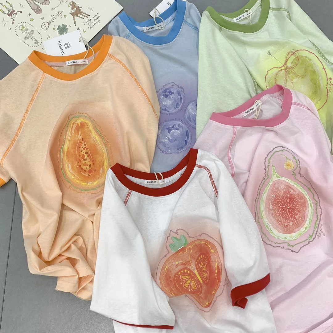 阿悄家 夏季新款 线条晕染水果撞色T恤 #S8380