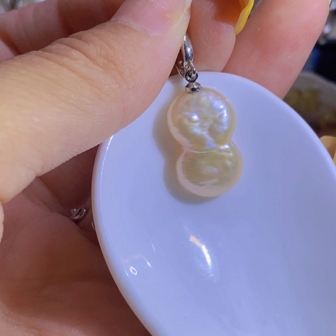 银S925镶嵌淡水珍珠天然珍珠无染色，无优化