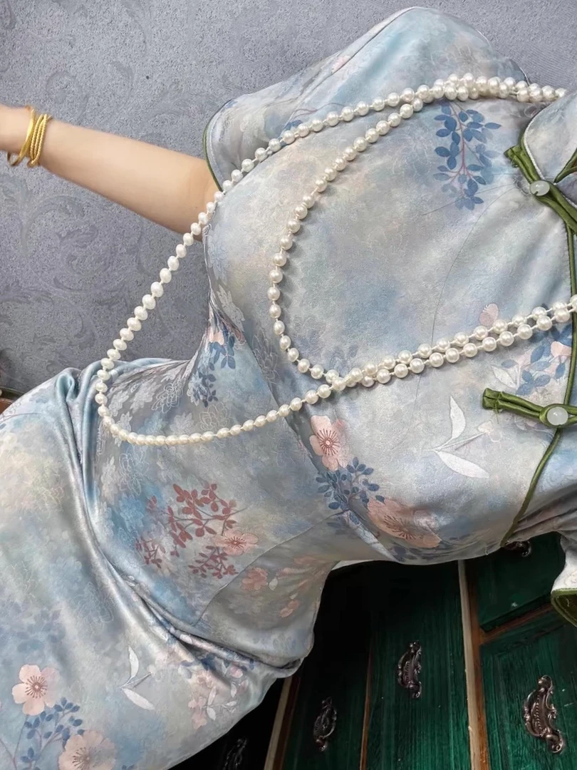 348 年轻款全开襟双面提花|蓝木桥|旗袍(以直播间展示为主)