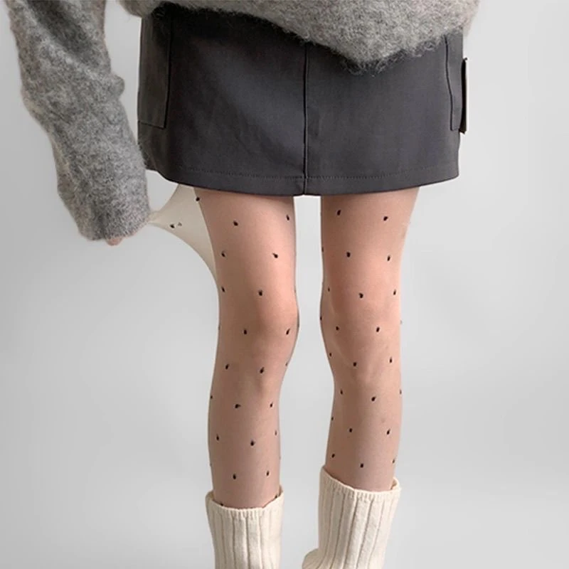 波点丝袜女春秋款高透灰色连裤袜性感个性百搭圆点灰丝