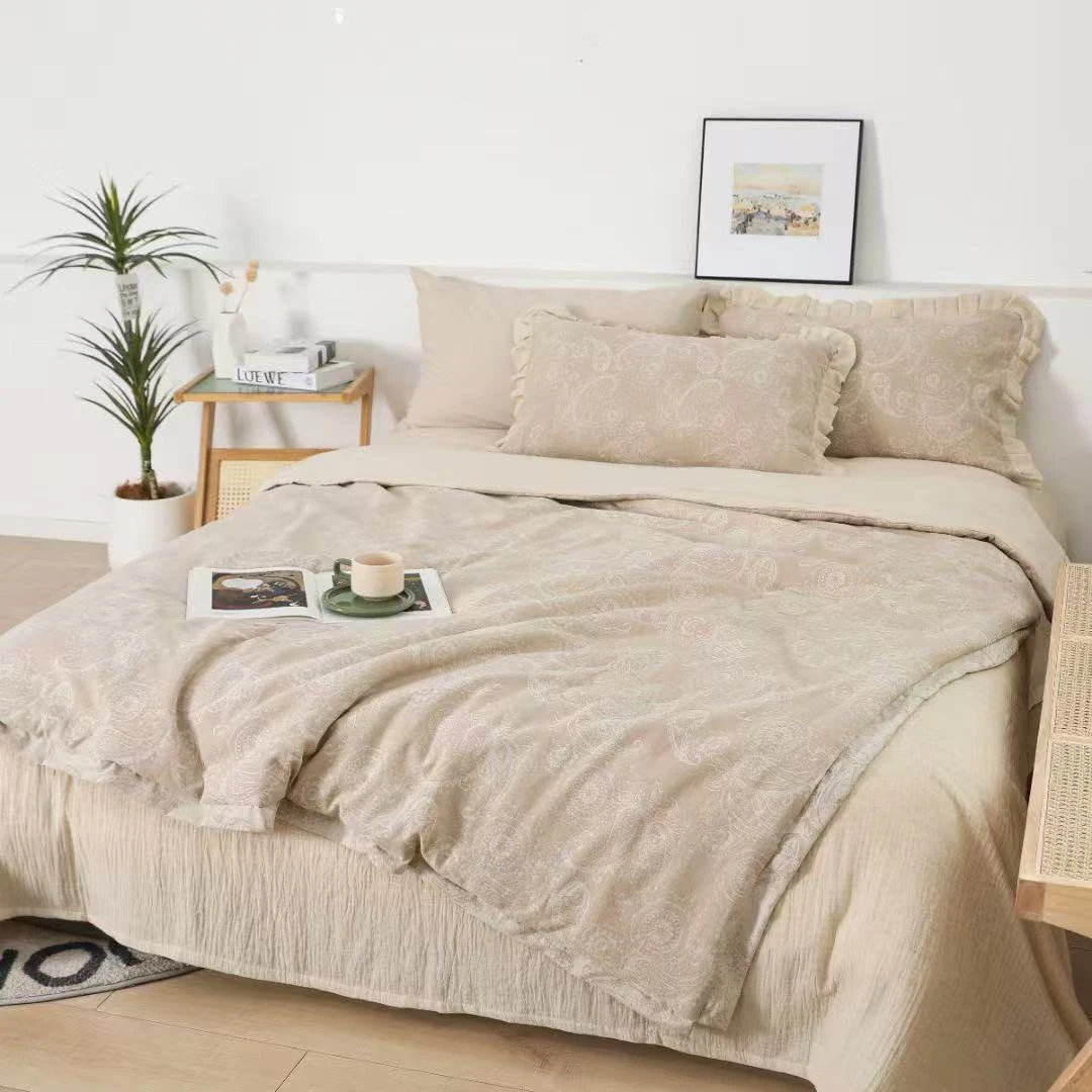 【腰果花】棉麻原色提花中式复古法式浪漫夏季空调被整套床单