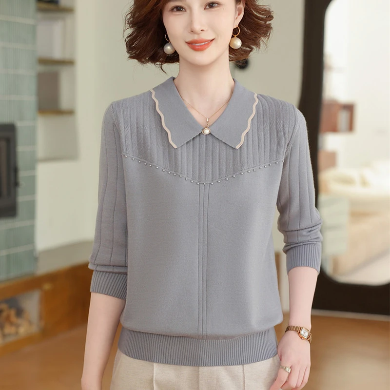妈妈秋装针织小衫洋气上衣2025新款中老年女装秋冬大码毛衣打底衫