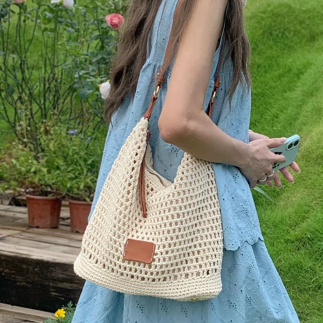 棉线编织单肩包夏天小个子大容量包包