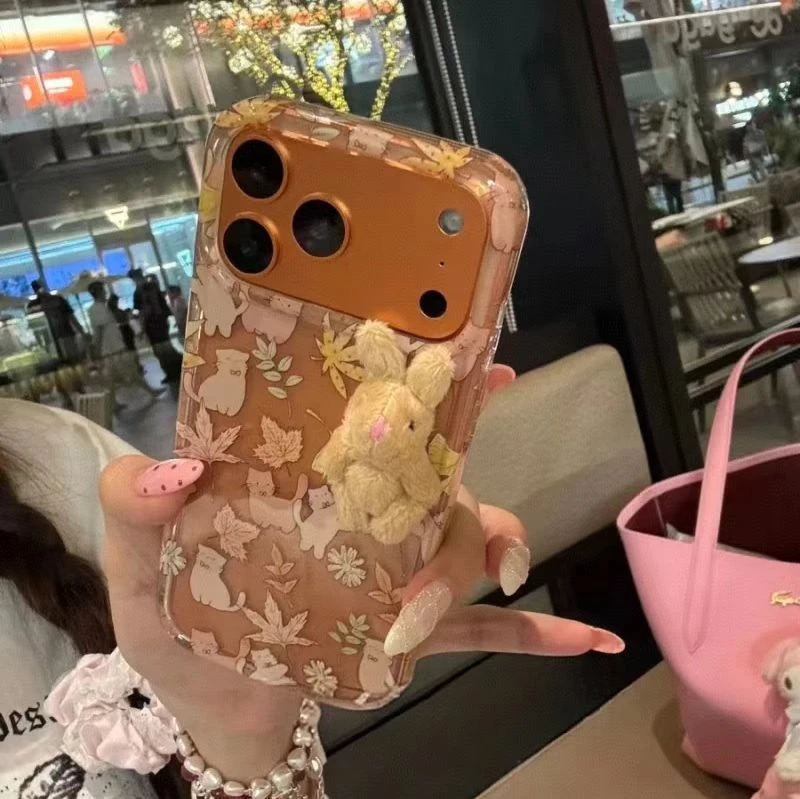 满屏枫叶立体兔兔适用于iPhone17promax手机壳16少女15可爱14清新