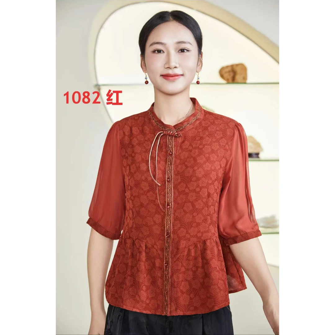 1082新中式提花气质百搭衬衫上衣
