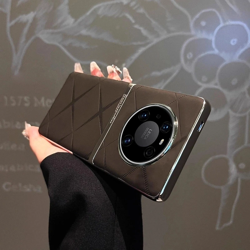适用华为Mate40/Pro/RS轻奢星芒素皮商务手机壳高端金属镜头圈