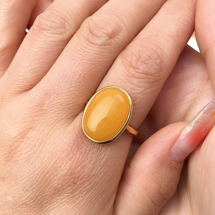 蜜蜡戒指银S925镶嵌戒指