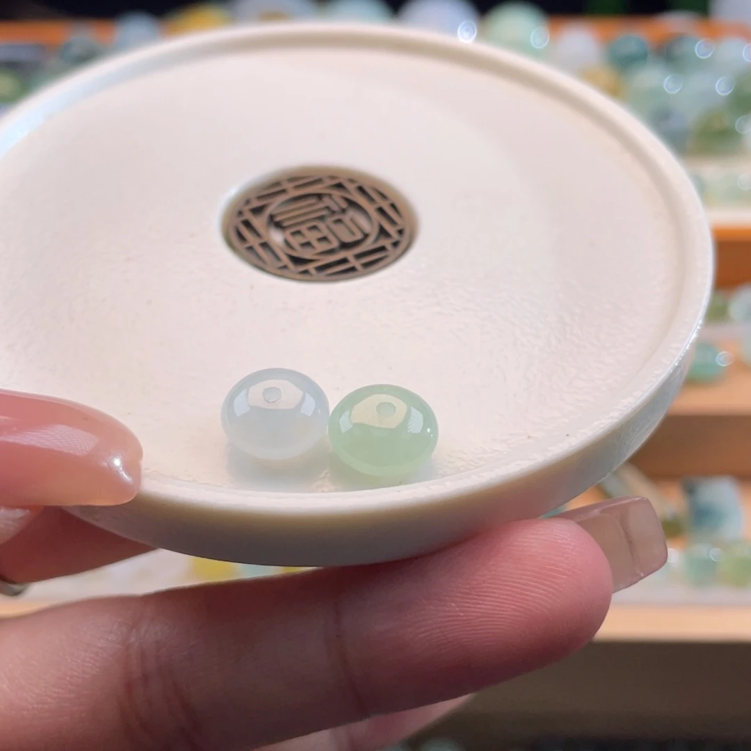 散珠翡翠天然缅甸翡翠a货鼓珠一对9.1