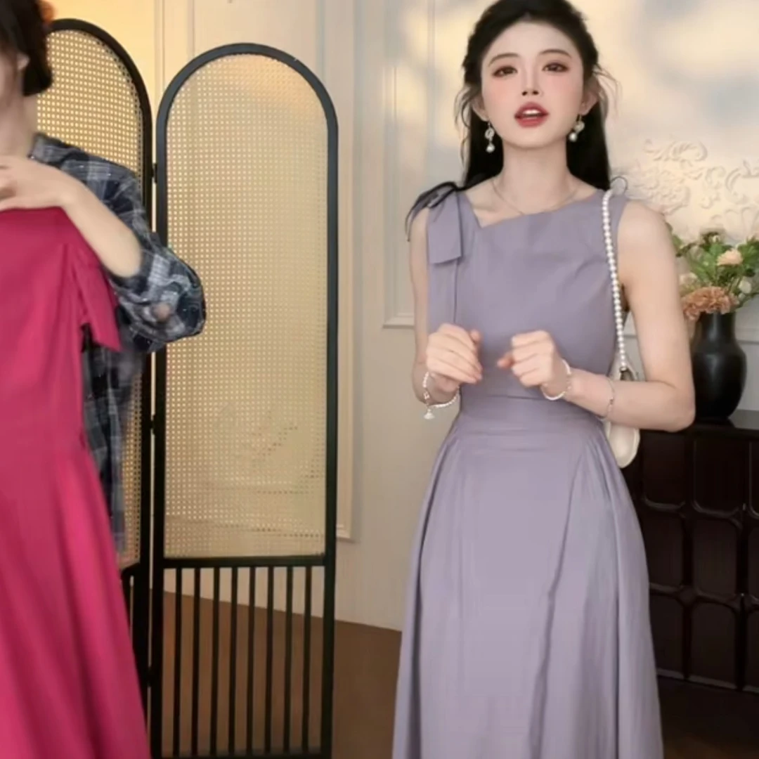 溪溪靓衫定制胭脂裁无袖法式连衣裙女夏收腰气质巨好看长裙女