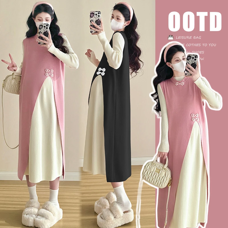 时髦秋装 新款国风新中式不规则针织毛衣裙两件套