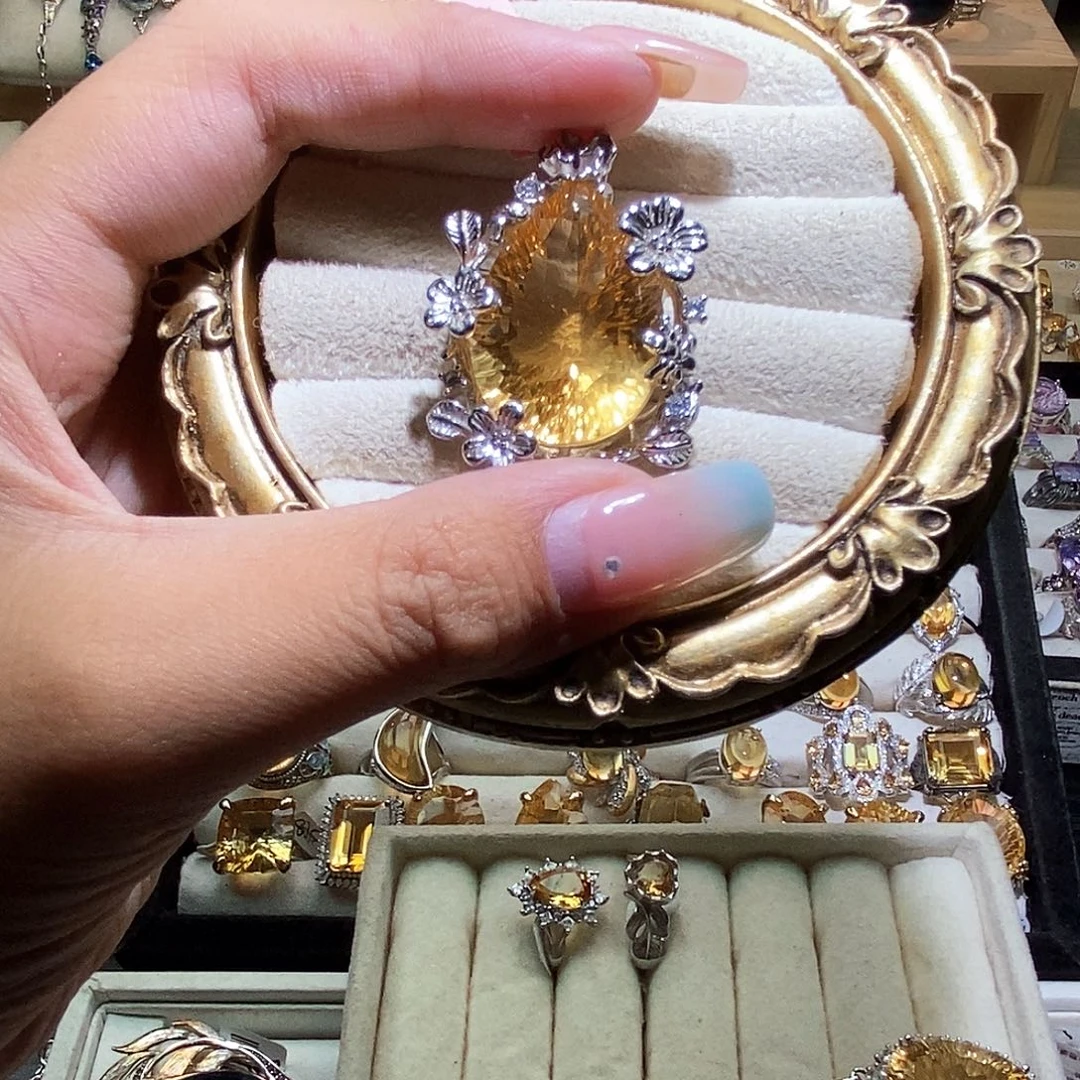 幸***福银S925镶嵌戒指烟晶