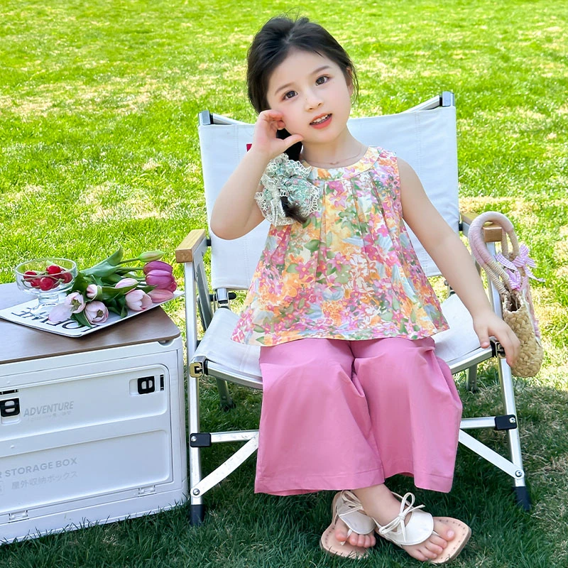 女童夏装套装2025款衣服儿童碎花薄款阔腿裤小孩欧若风女宝宝童装