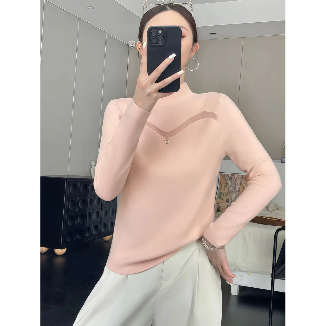 半高领打底衫女内搭秋冬2025新款洋气修身针织上衣气质粉色毛衣女