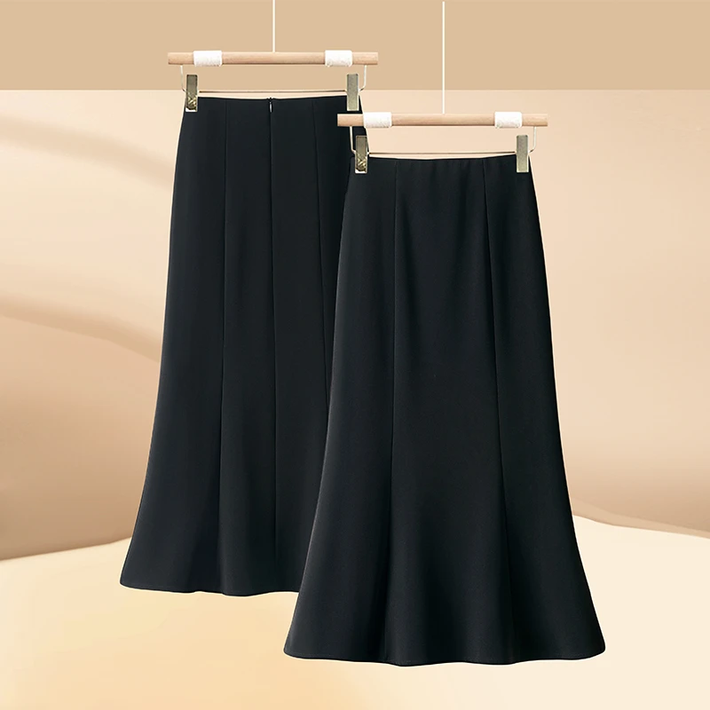 黑色西装鱼尾半身裙女2025春秋新款高腰弹力显瘦中长款一步包臀裙