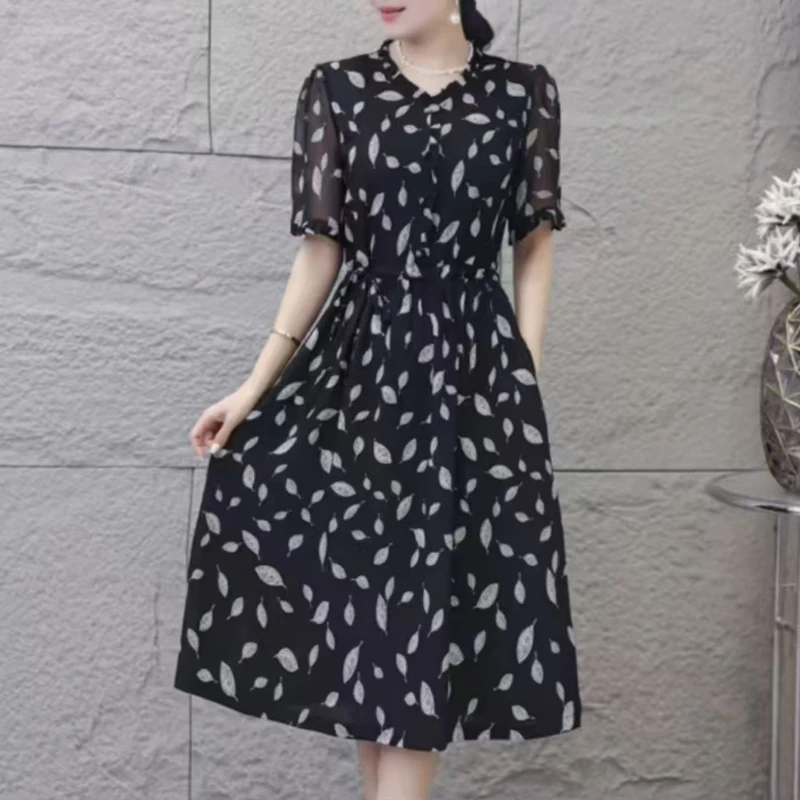 【槿言丝頌】夏季新款时尚女装气质百搭连衣裙洋气妈妈装6403