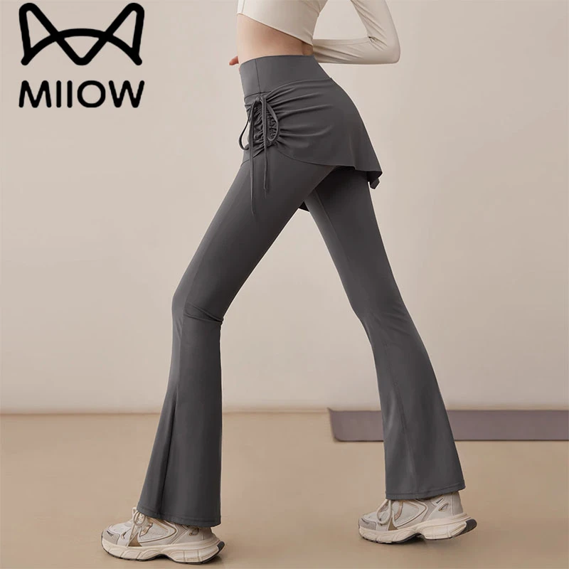 猫人微喇裤显瘦瑜伽裤春夏假两件裤裙高腰提臀鲨鱼裤不贴腿喇叭裤