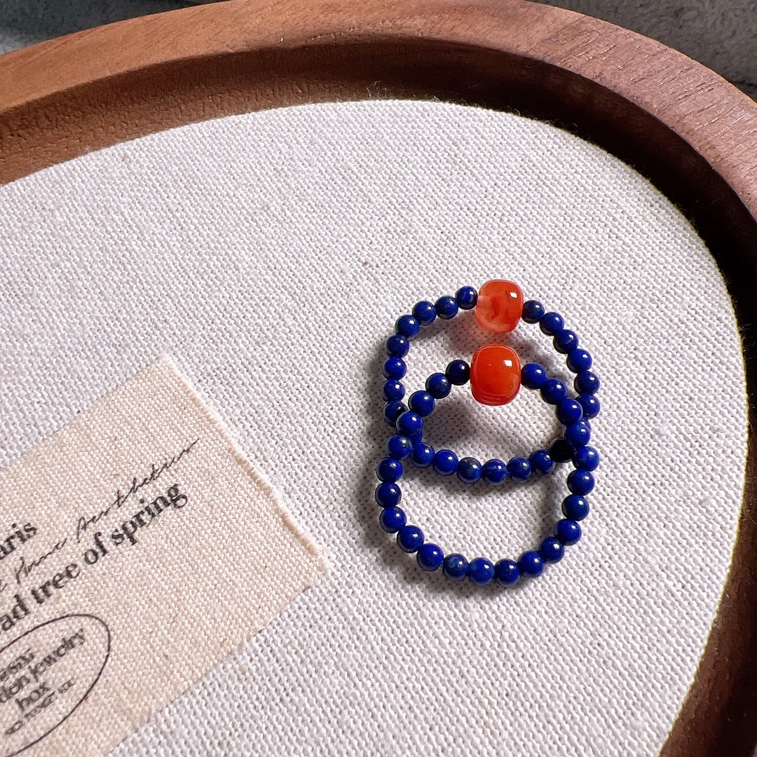 s154天然高品质青金石➕南红 戒指  多样性发一件