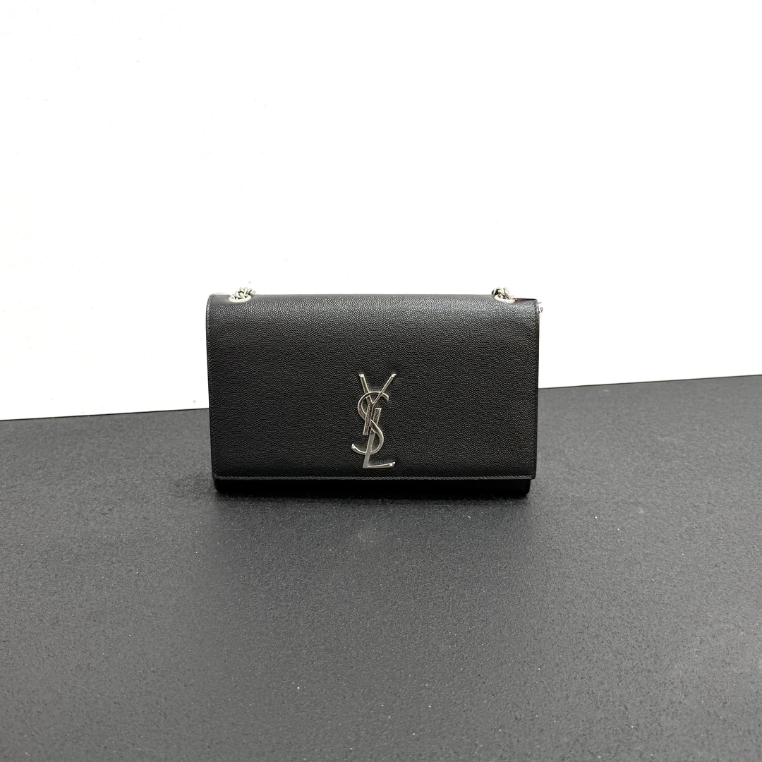 99新 YSL/圣罗兰 壹所奢品/YSL kate 鱼子酱 中号 黑银 斜跨包 粥