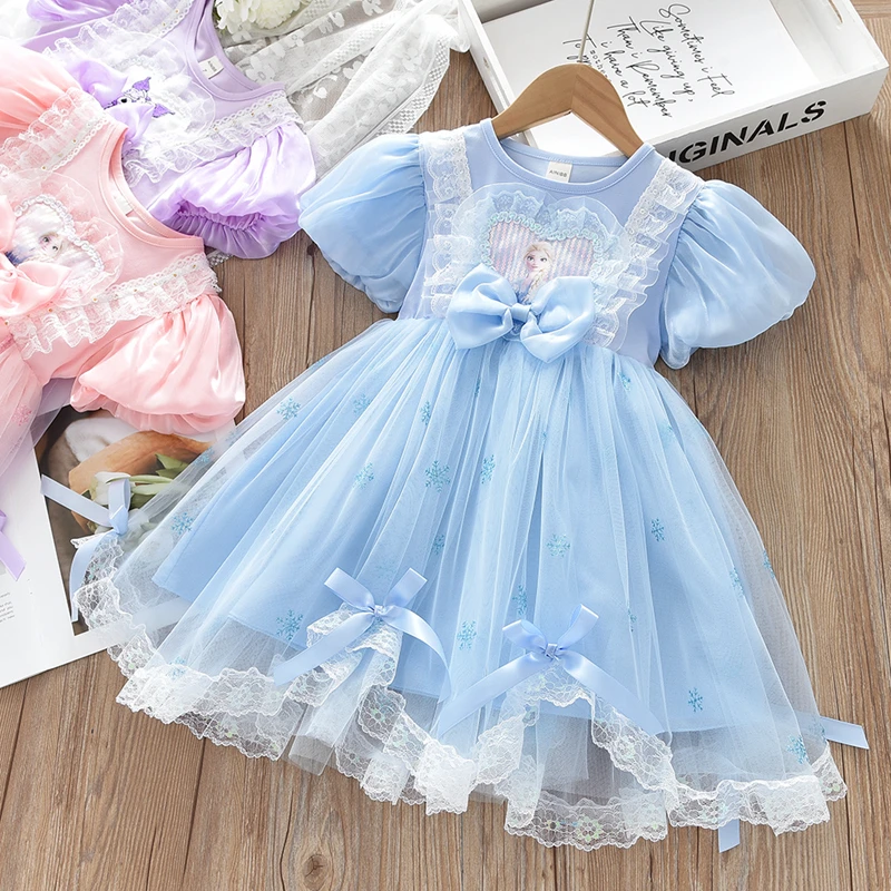 女童夏款艾莎连衣裙 短袖纱裙夏季棉布儿童女公主裙幼儿园纱裙子