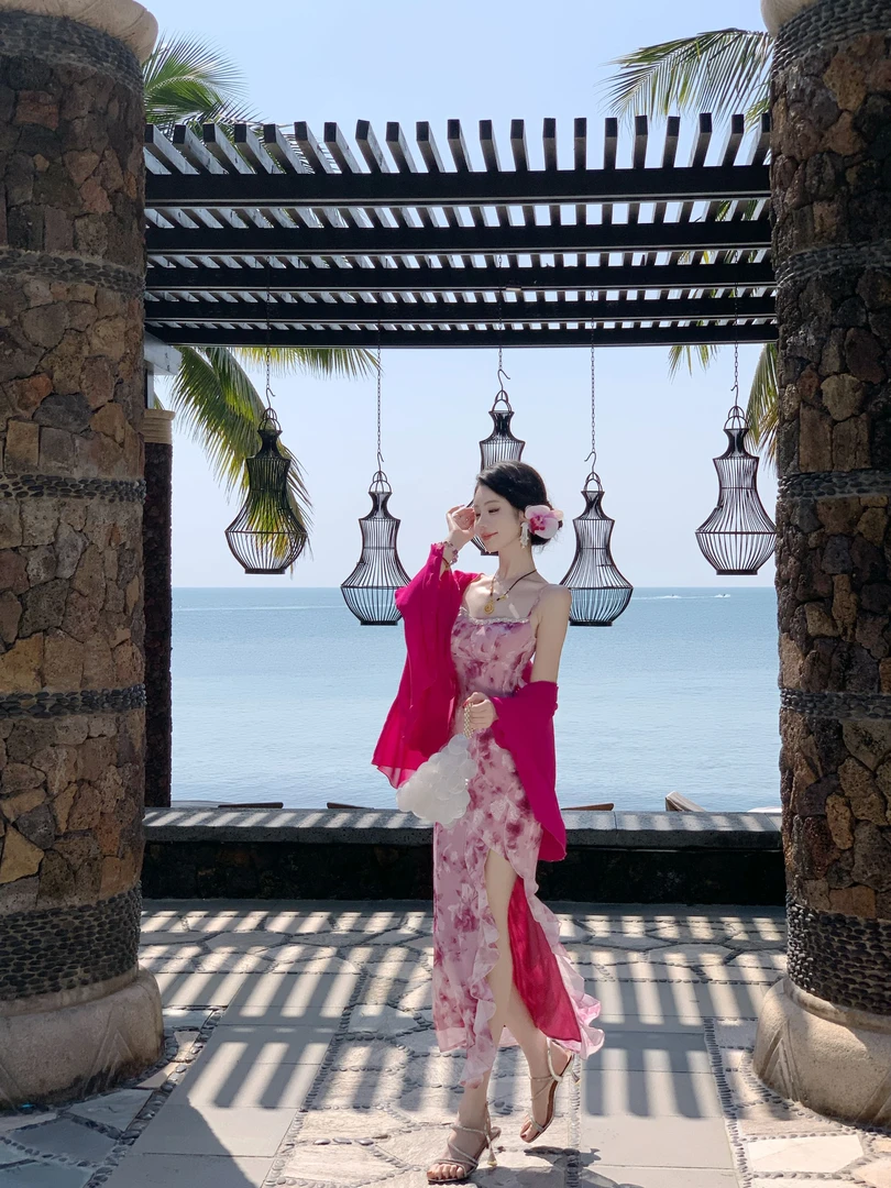 【雅乔定制】娇艳欲滴 玫瑰印花荷叶边吊带连衣裙DYYY-24125706