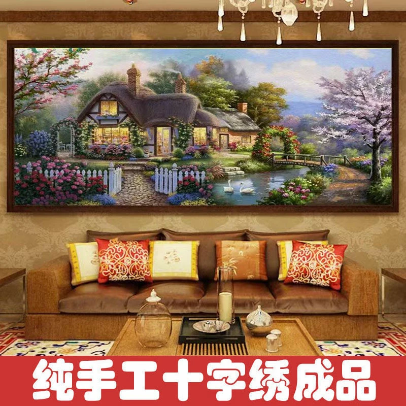 绣好的纯手工十字绣成品梦幻家园欧式风田园小屋客厅画不带框F079