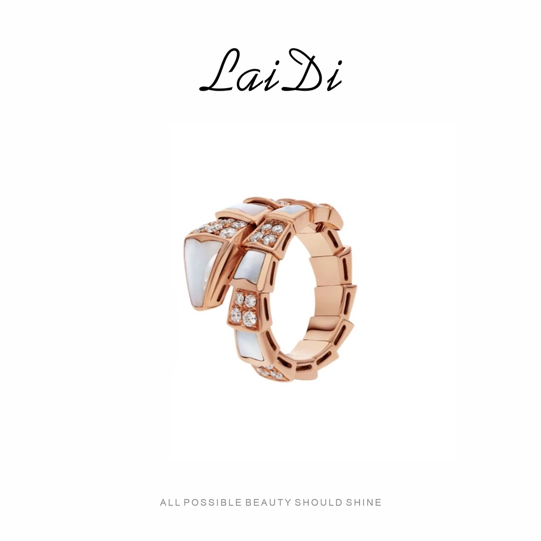 铜合金合成锆石戒指 白贝满钻蛇骨戒指