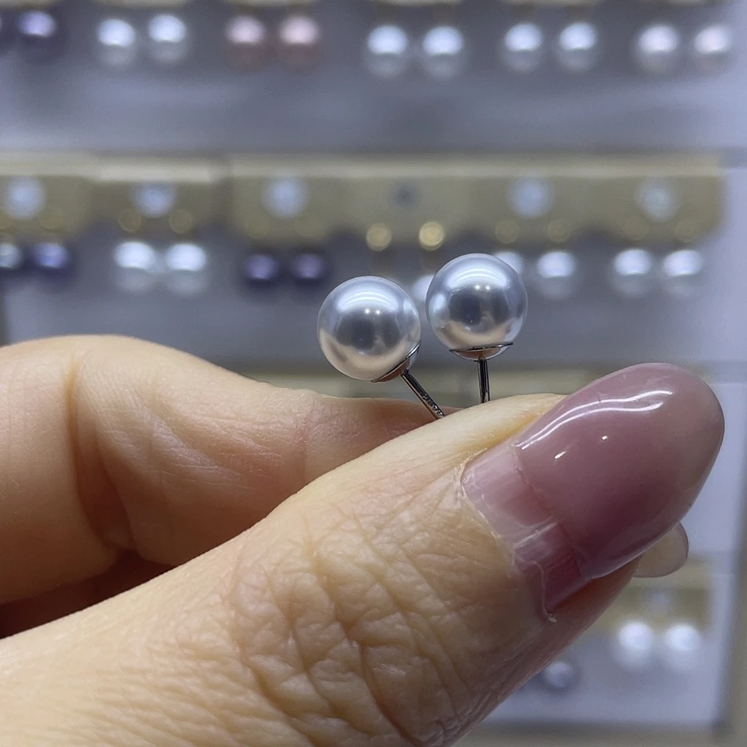 淡水珍珠银S925镶嵌耳饰