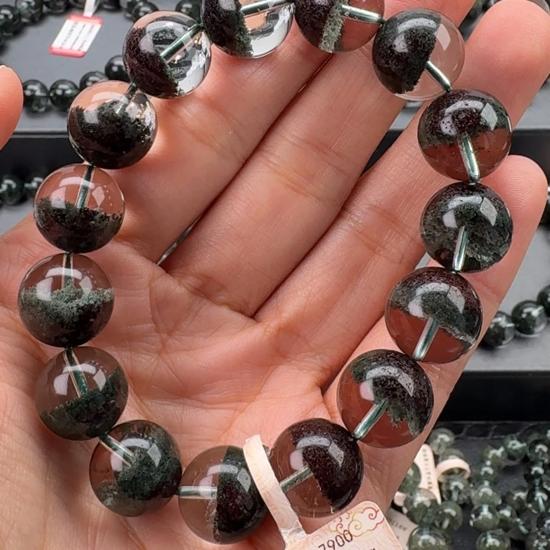 未镶嵌水晶手链天然绿幽灵聚宝盆14加