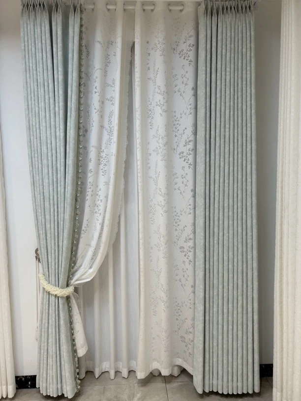 煜宁高端雪尼尔潮款客厅窗帘（加州阳光）浅绿色重工高货