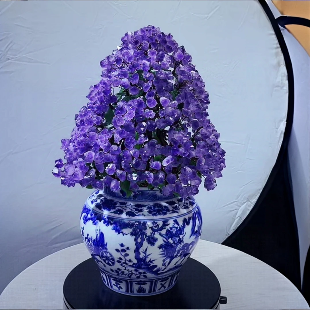 【卓越轻奢原创】鬼谷子下山高贵优雅天然净透梦幻紫水晶纯手工摆件