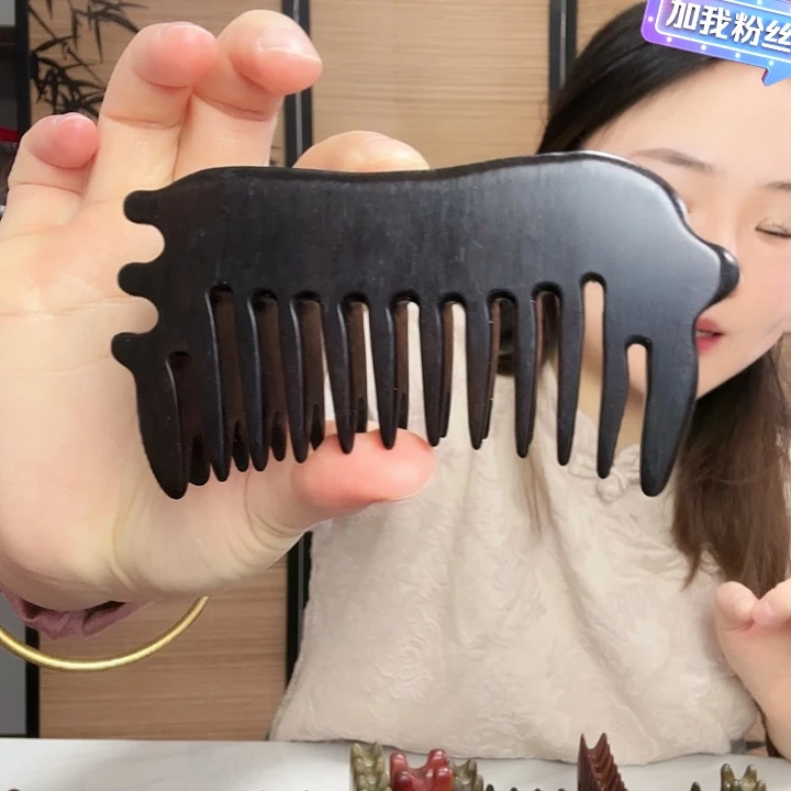 红***霞紫光檀猪猪双排梳子二等品微瑕两个