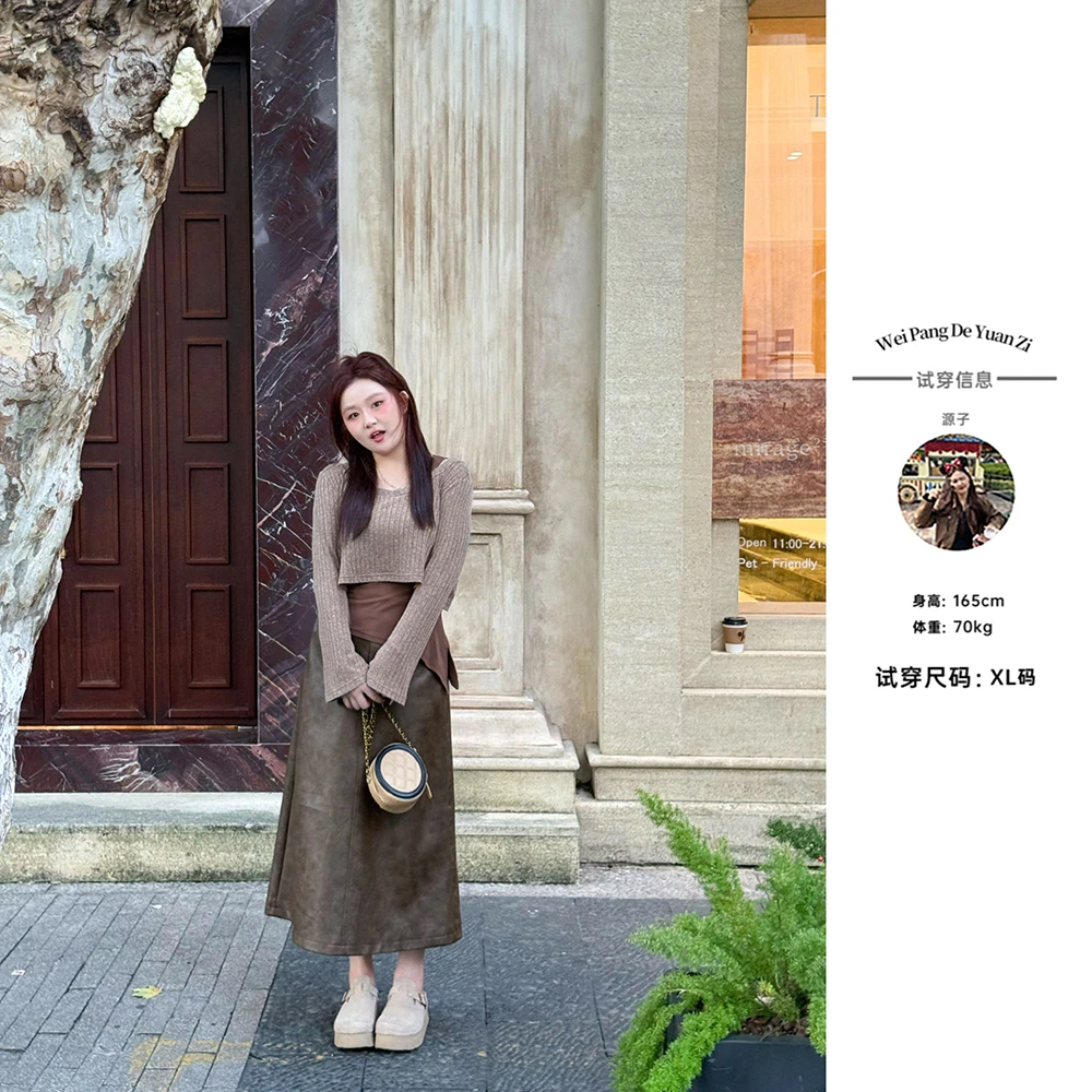 楠序微胖的源子百搭老钱风女装 美拉德大码显瘦秋季套装女YZ37066