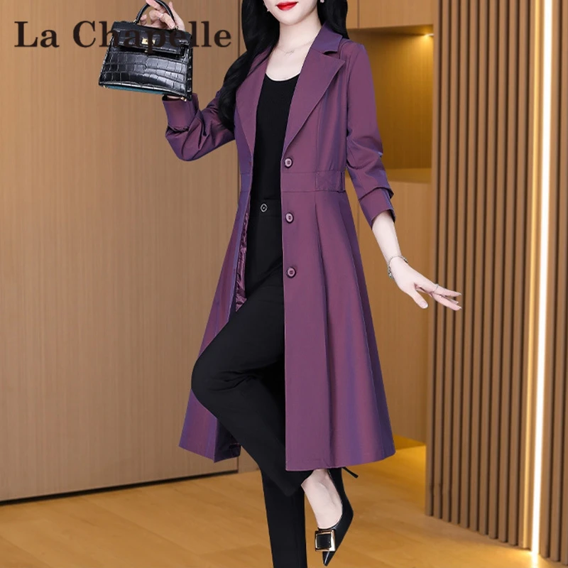 【拉夏】品牌杭州意法风衣外套女2025早秋新款爆款高级感中长款大衣