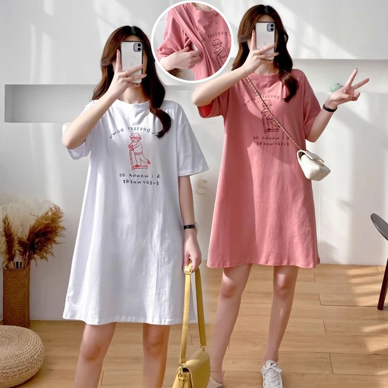 哺乳期妈妈夏装上衣服辣妈外出夏季时尚洋气外穿短袖连衣裙子产后