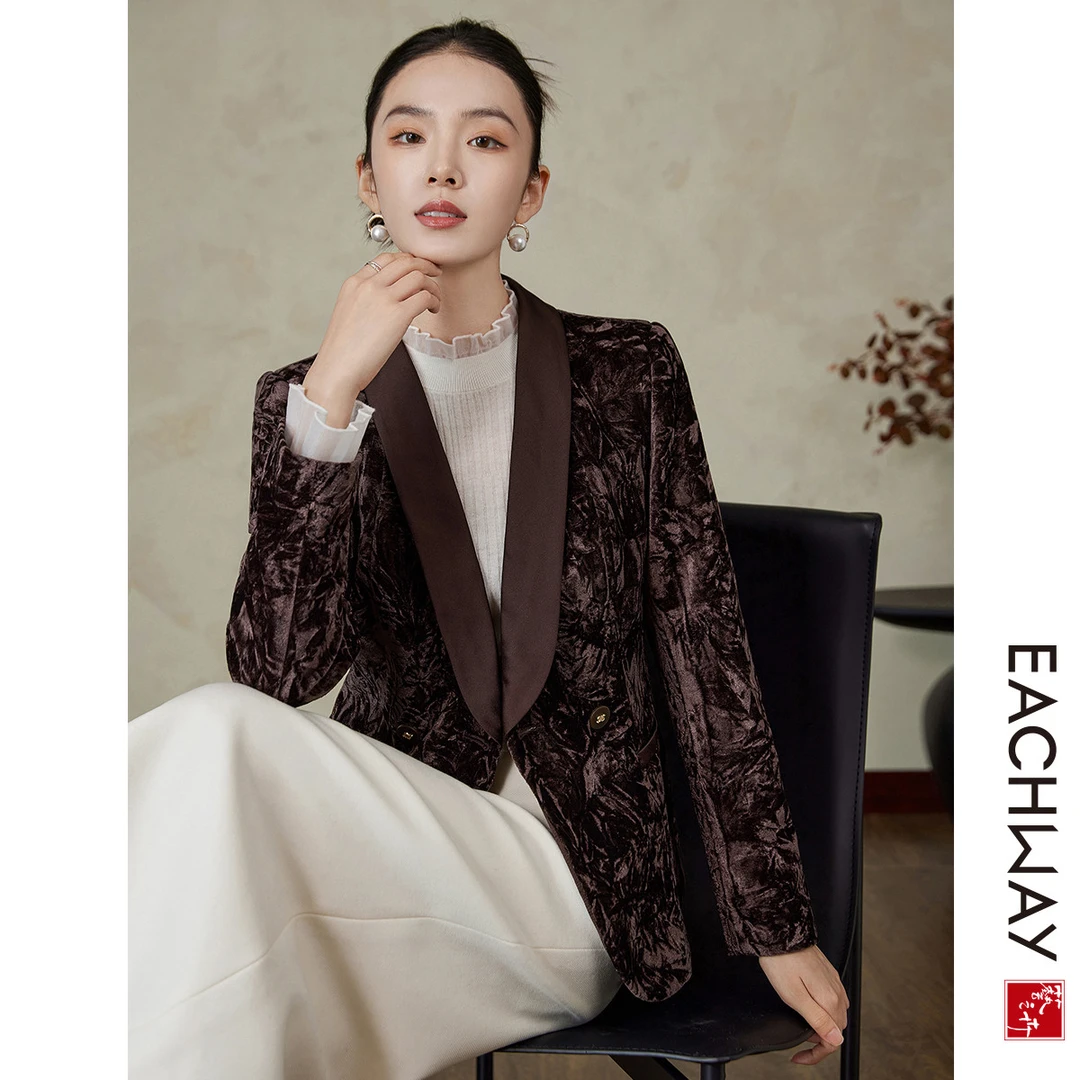 【气质丝绒西服】休闲时髦感外套2024秋季经典大气通勤上衣女