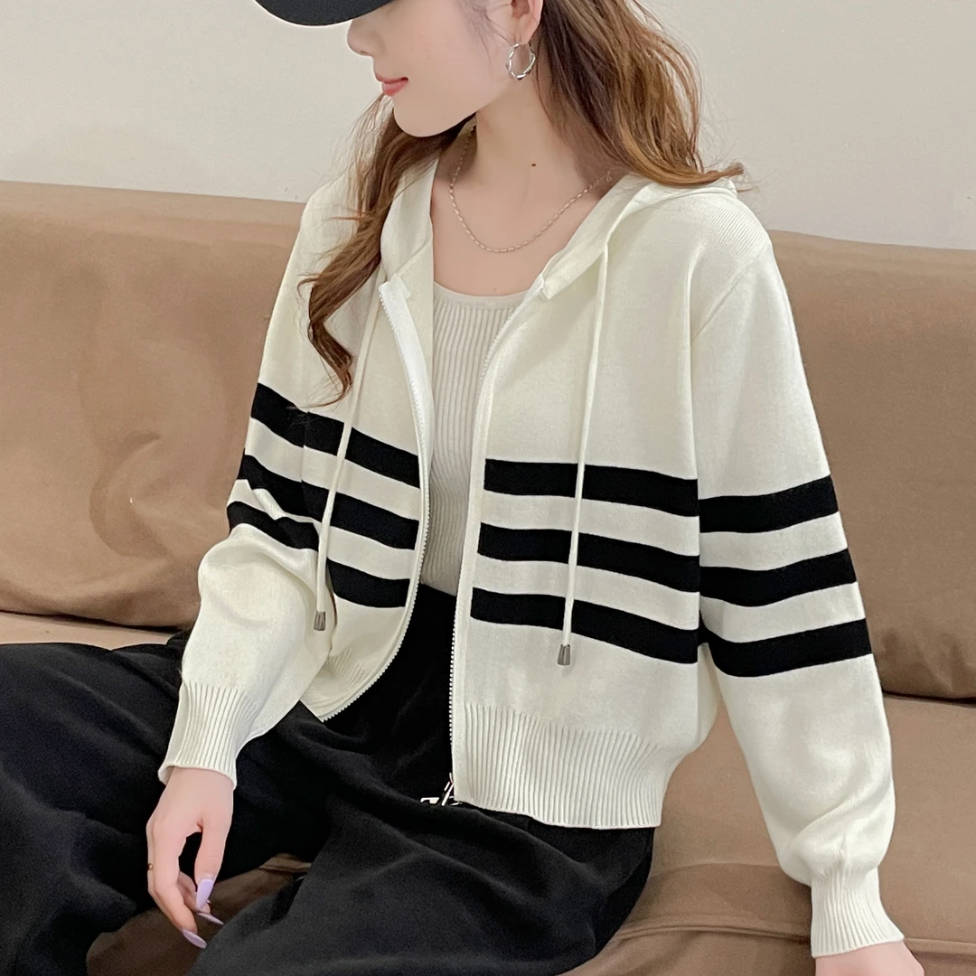 韩系撞色条纹毛衣外套女春秋2025新款百搭宽松休闲慵懒风针织开衫