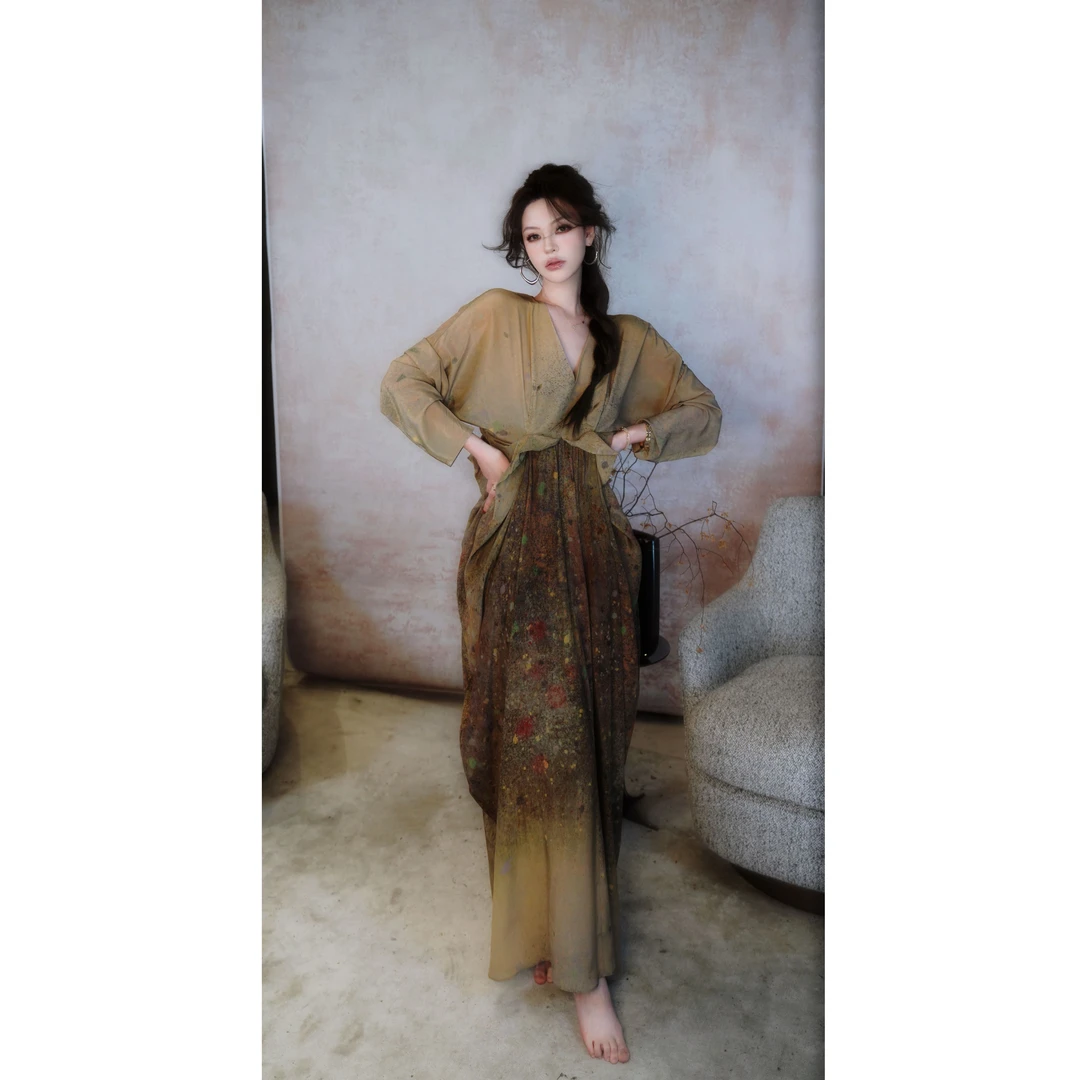 MZSH中式复古连衣裙中国风扎染渐变设计感禅意唯美轻奢DLMZSH104A