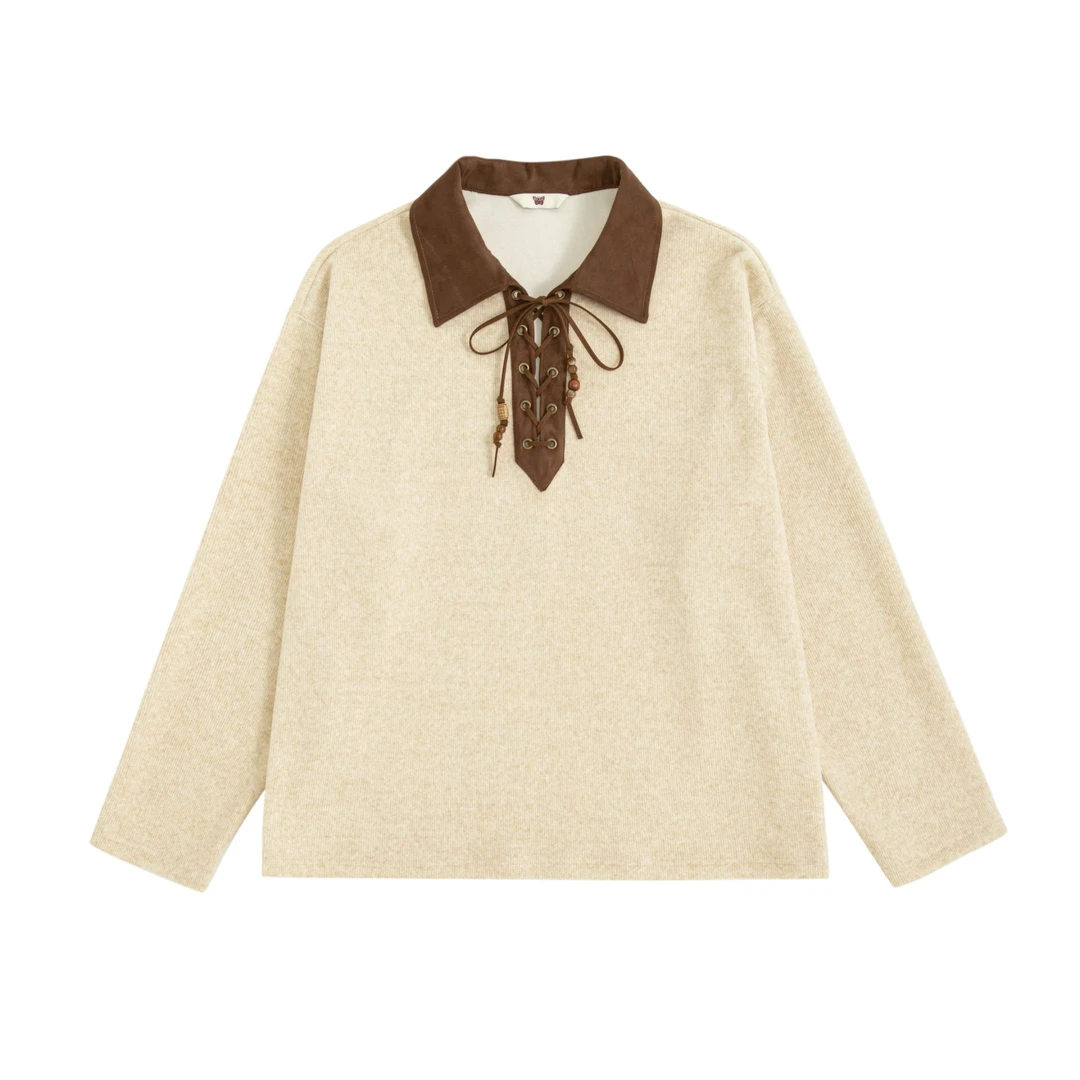 KBLC翻领POLO抽绳复古美式加厚通勤长袖半开衫男女情侣休闲卫衣