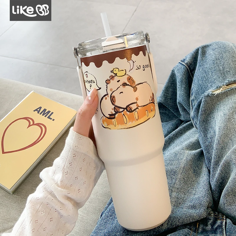 冰霸杯大容量保温杯女生带吸管水杯女新款2025高颜值可爱保冷杯子