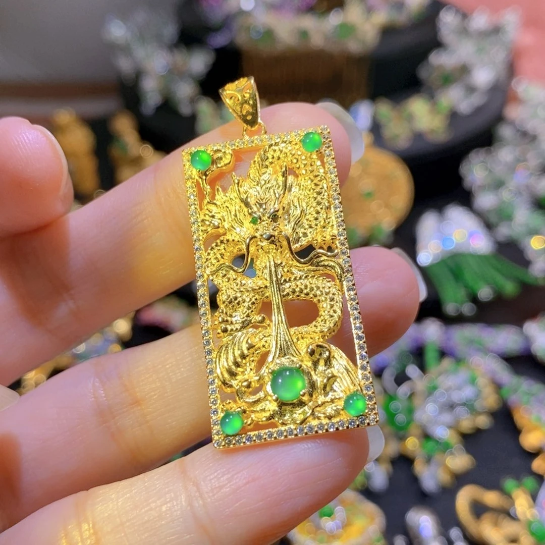 吊坠(不含链)银S925镶嵌翡翠