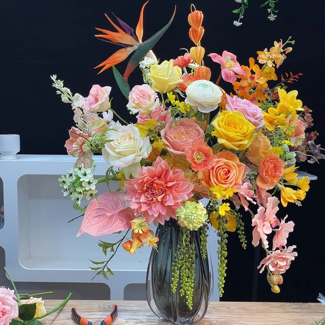 咿***啦高品质橘粉黄半面花束不带瓶