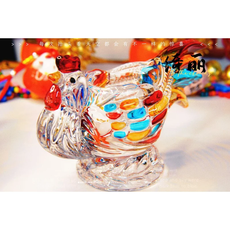 单只人工彩绘公鸡摆件蘸料碟家用客厅