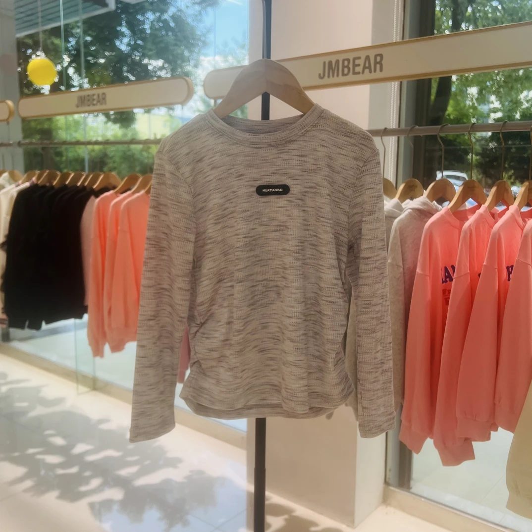 花田彩女童运动辣妹风灰色长袖T恤打底衫