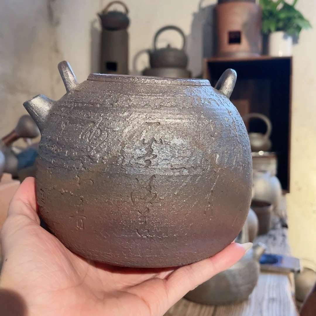 黑*白柴烧全手工藤编提梁1.2升