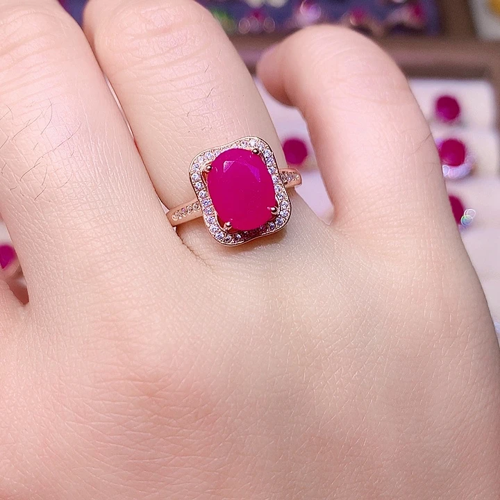 红宝石戒指银S925镶嵌顧*