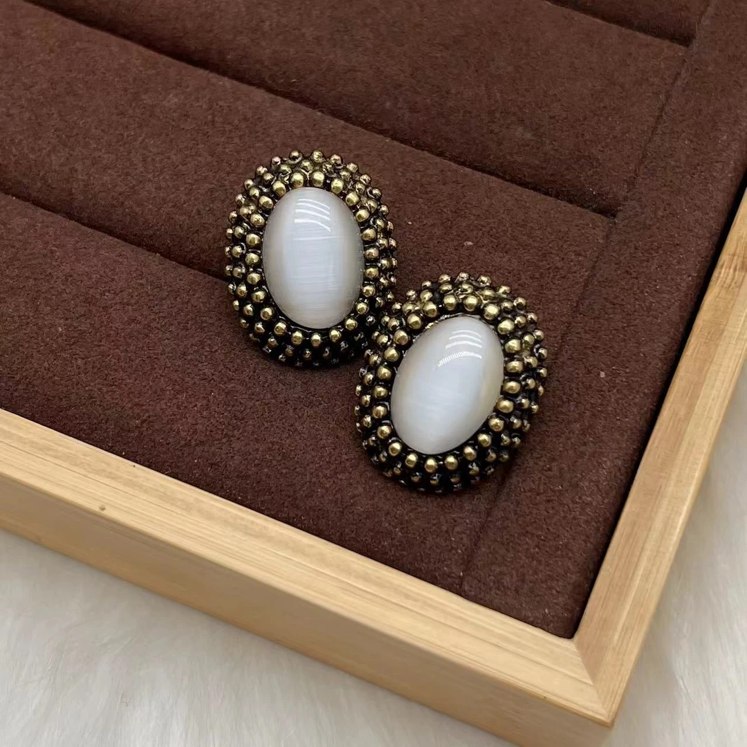 合金玻璃耳饰 远远（YY016） 复古中古耳钉做旧百搭时尚耳饰