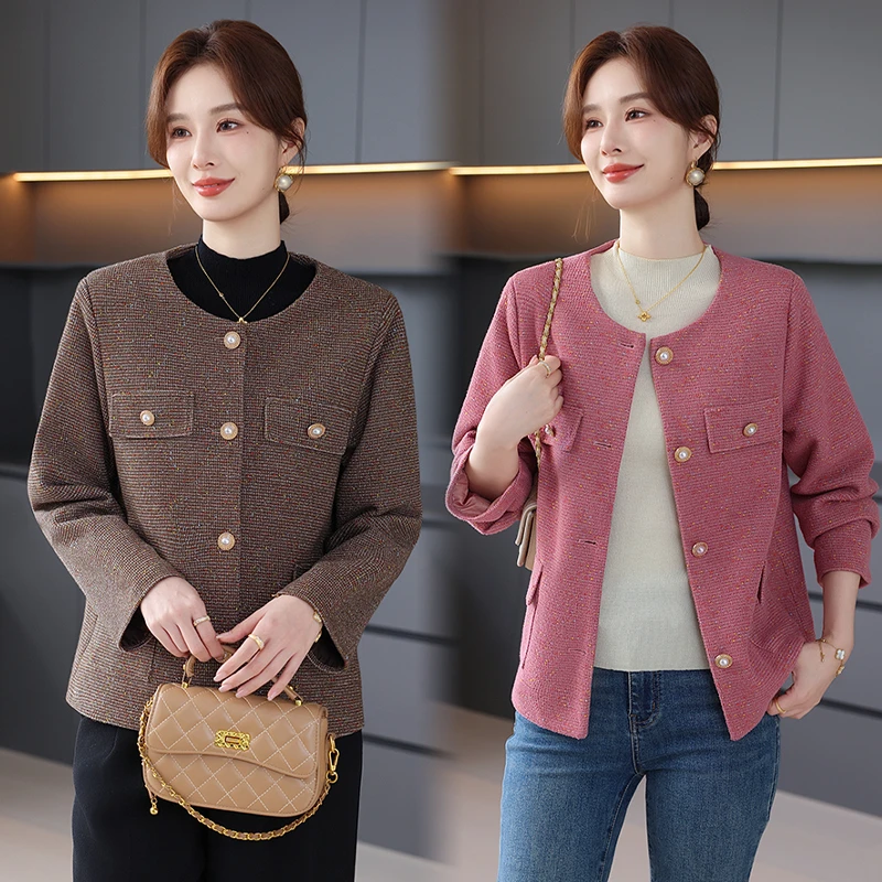 中老年小香风秋装短款外套女装新款妈妈2025宽松大码休闲夹克开衫