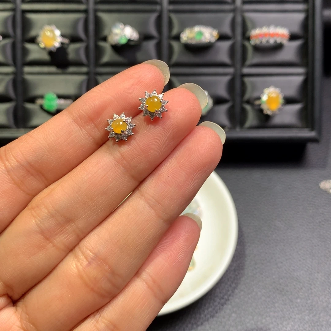 翡翠银S925镶嵌耳饰