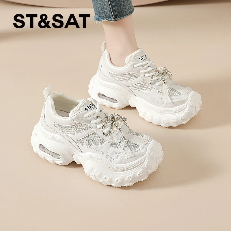 星期六休闲鞋子2025新款春季透气小个子运动鞋百搭小白鞋网红女鞋