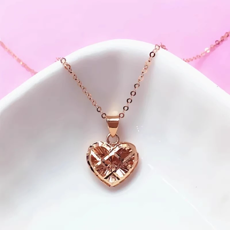 镂空爱心吊坠时尚秀气14K玫瑰金百搭项链